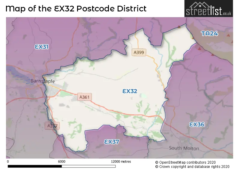 Map of the EX32 and surrounding districts