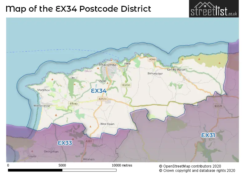 Map of the EX34 and surrounding districts