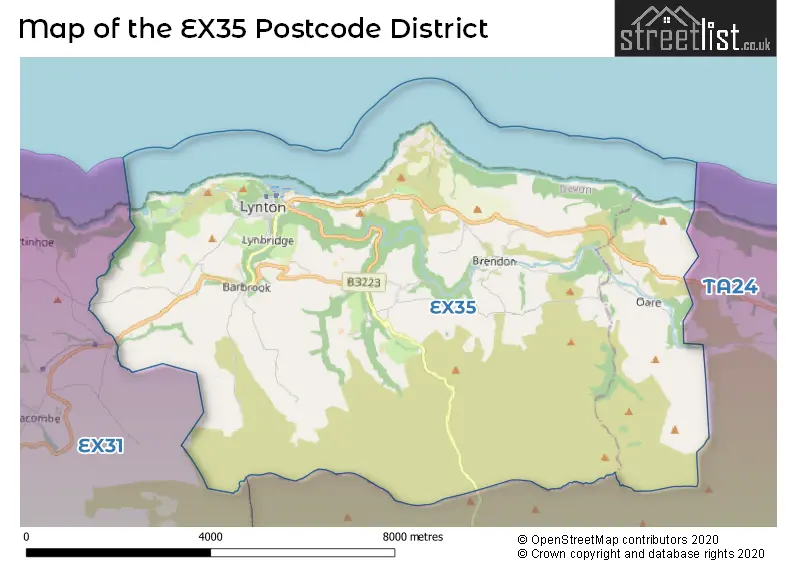 Map of the EX35 and surrounding districts