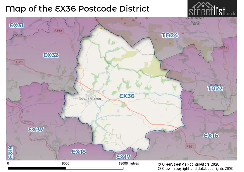 Map of the EX36 and surrounding districts