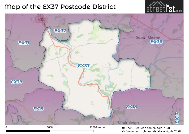 Map of the EX37 and surrounding districts