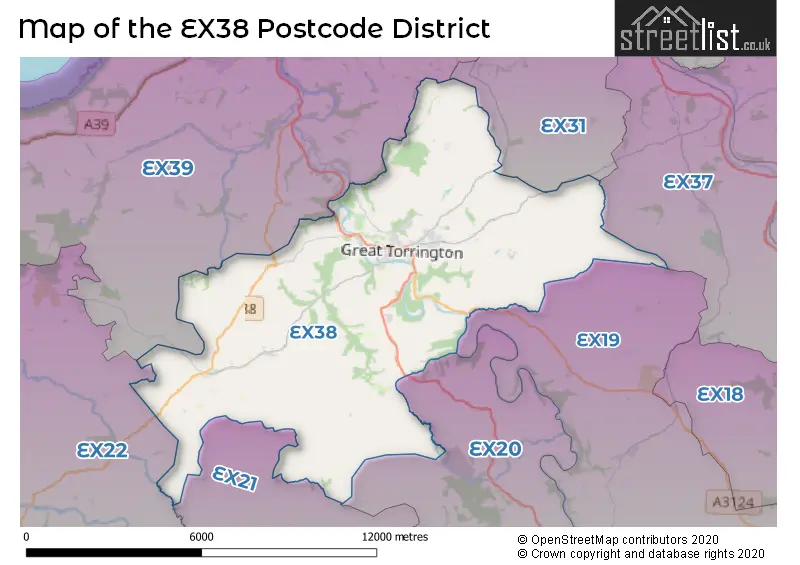 Map of the EX38 and surrounding districts