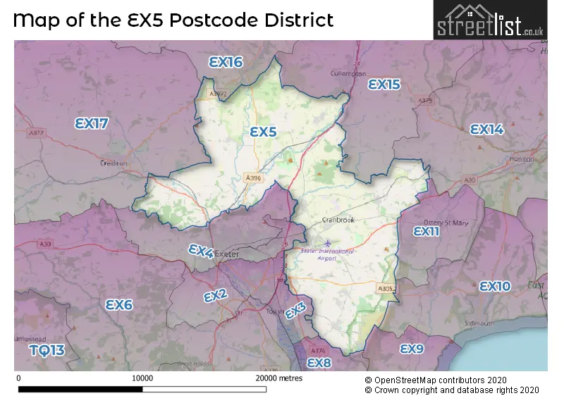 Map of the EX5 and surrounding districts