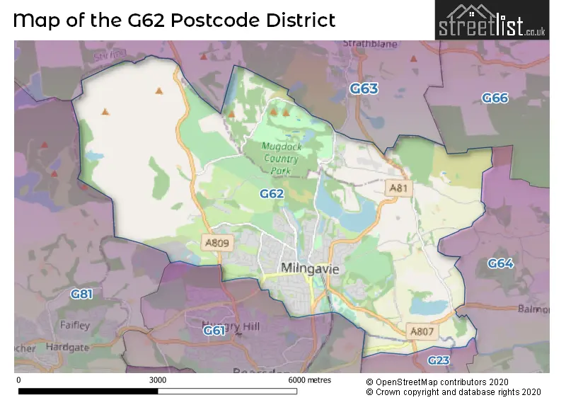 Map of the G62 and surrounding districts