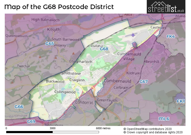 Map of the G68 and surrounding districts