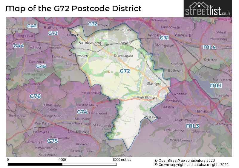Map of the G72 and surrounding districts