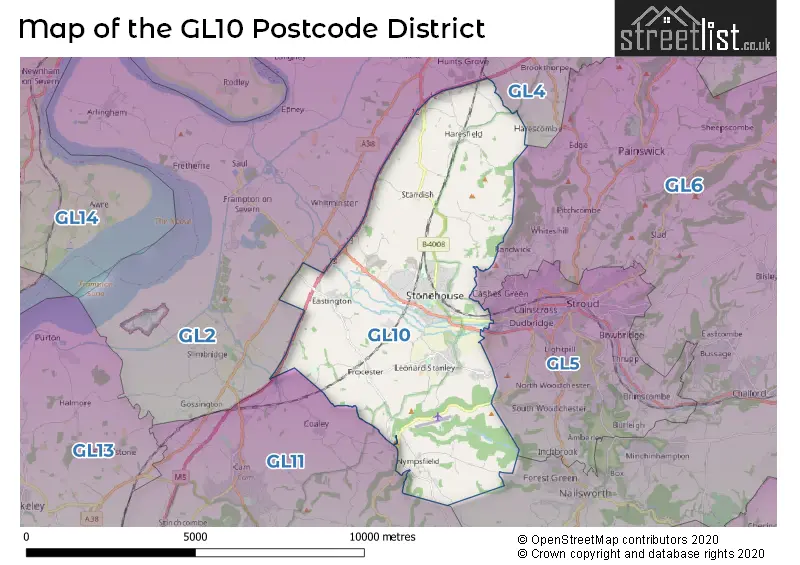 Map of the GL10 and surrounding districts