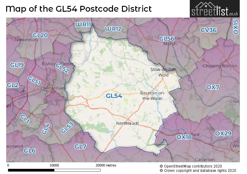 Map of the GL54 and surrounding districts