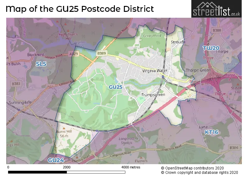 Map of the GU25 and surrounding districts