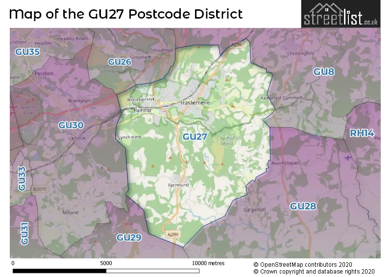 Map of the GU27 and surrounding districts