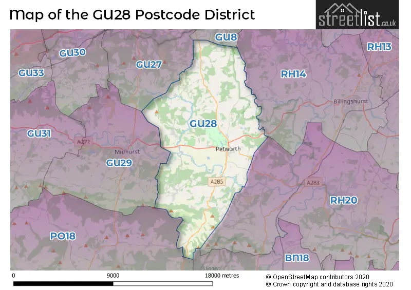 Map of the GU28 and surrounding districts