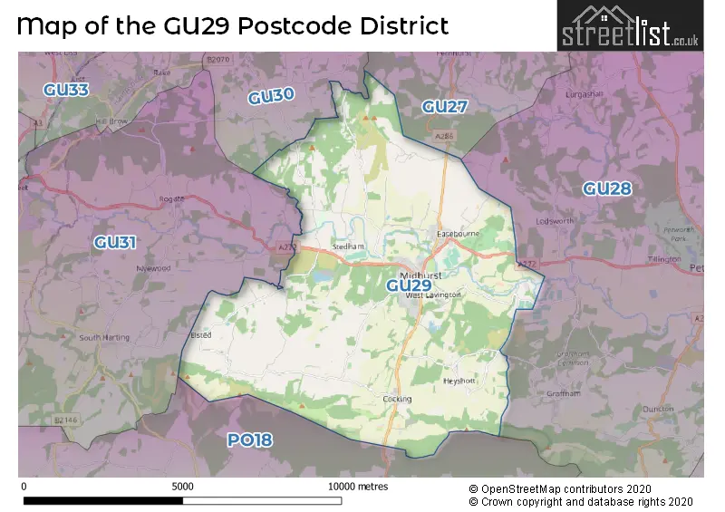 Map of the GU29 and surrounding districts