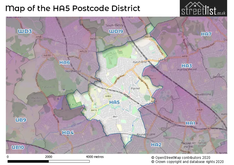 Map of the HA5 and surrounding districts