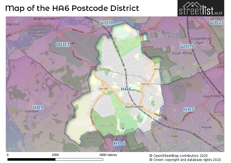 Map of the HA6 and surrounding districts