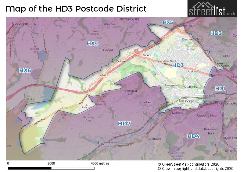 Map of the HD3 and surrounding districts