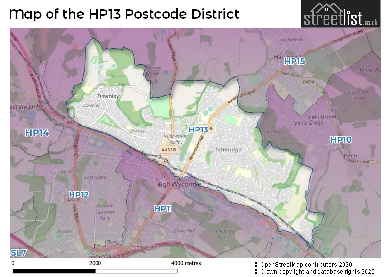 Map of the HP13 and surrounding districts