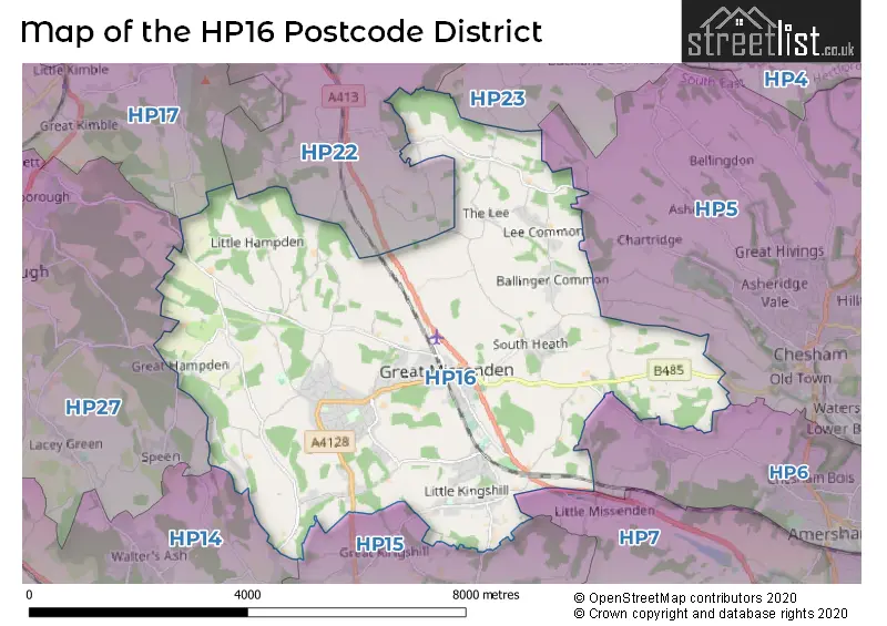 Map of the HP16 and surrounding districts