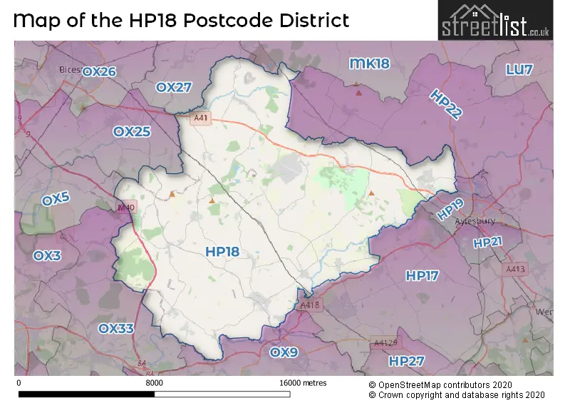 Map of the HP18 and surrounding districts