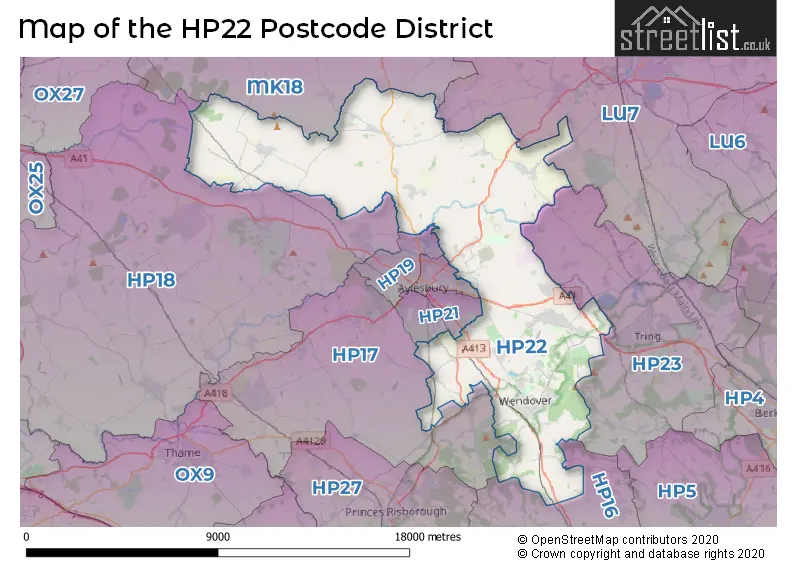 Map of the HP22 and surrounding districts