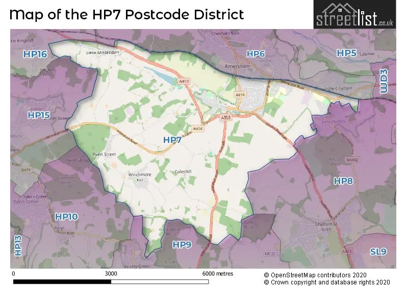 Map of the HP7 and surrounding districts