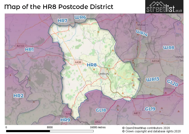 Map of the HR8 and surrounding districts