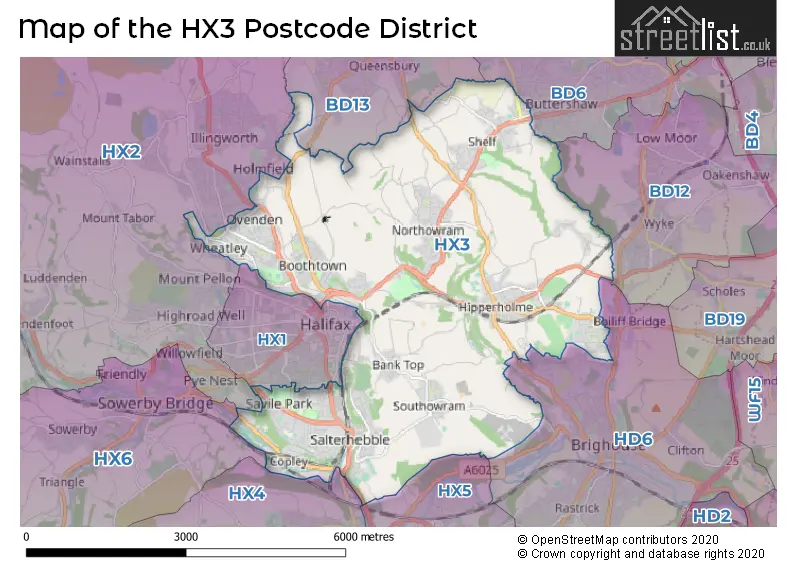Map of the HX3 and surrounding districts