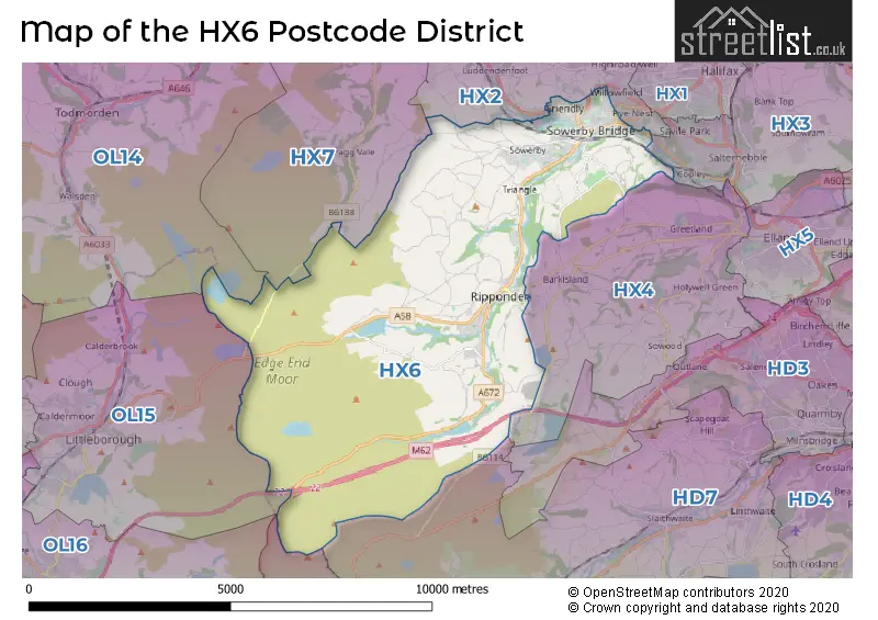 Map of the HX6 and surrounding districts