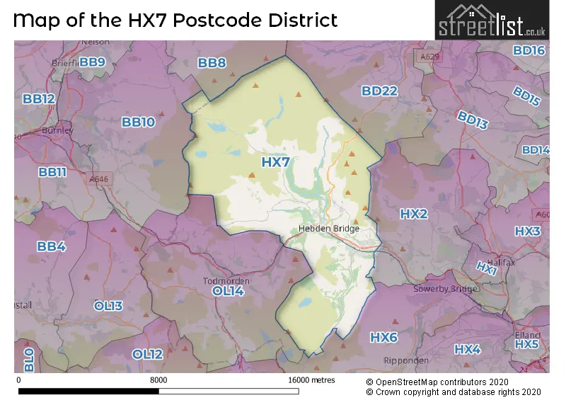 Map of the HX7 and surrounding districts