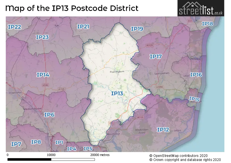 Map of the IP13 and surrounding districts