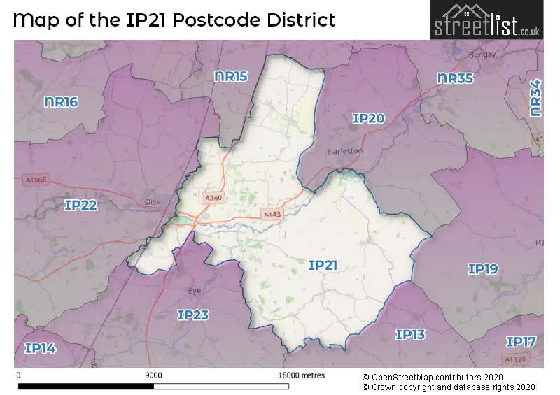 Map of the IP21 and surrounding districts