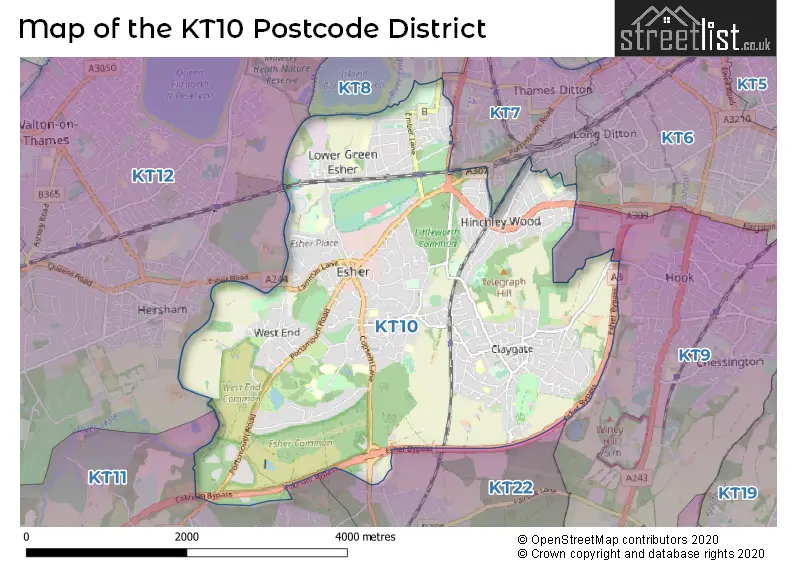 Map of the KT10 and surrounding districts