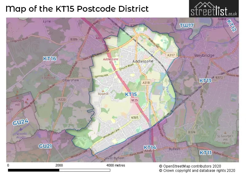 Map of the KT15 and surrounding districts