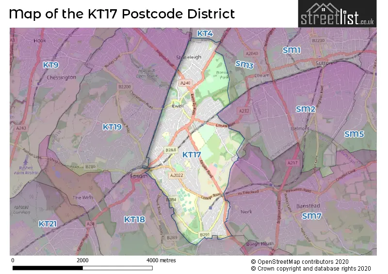 Map of the KT17 and surrounding districts
