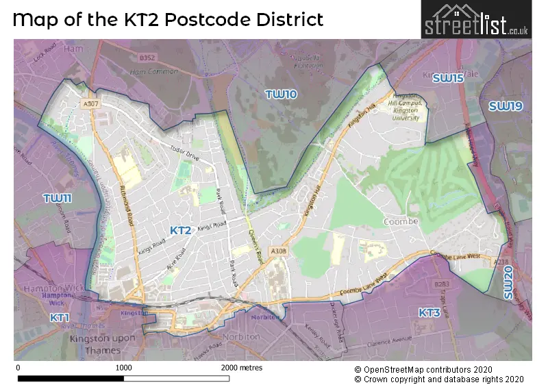 Map of the KT2 and surrounding districts