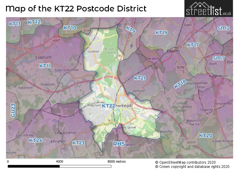 Map of the KT22 and surrounding districts