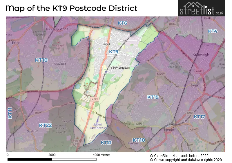 Map of the KT9 and surrounding districts