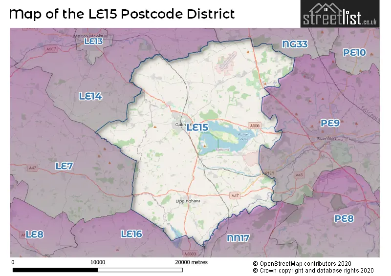 Map of the LE15 and surrounding districts
