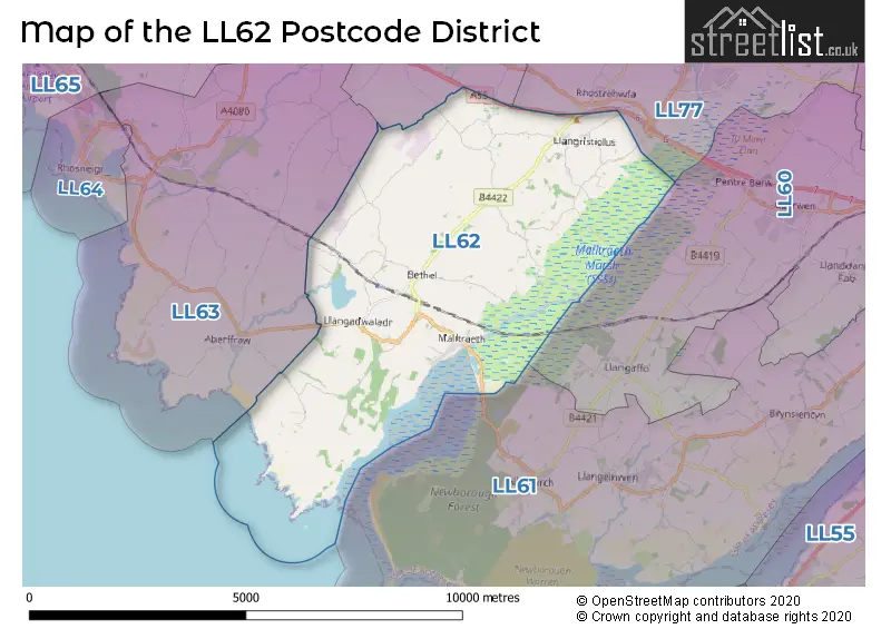 Map of the LL62 and surrounding districts