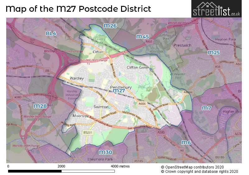 Map of the M27 and surrounding districts