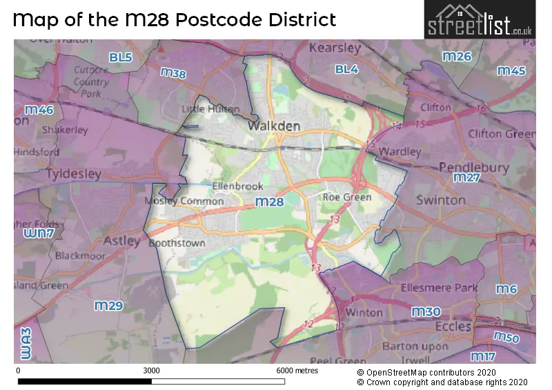 Map of the M28 and surrounding districts