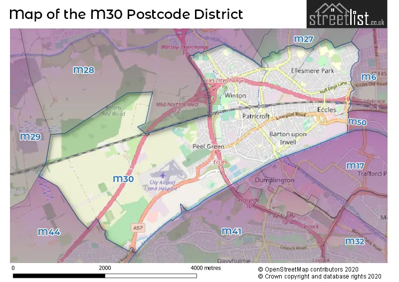 Map of the M30 and surrounding districts