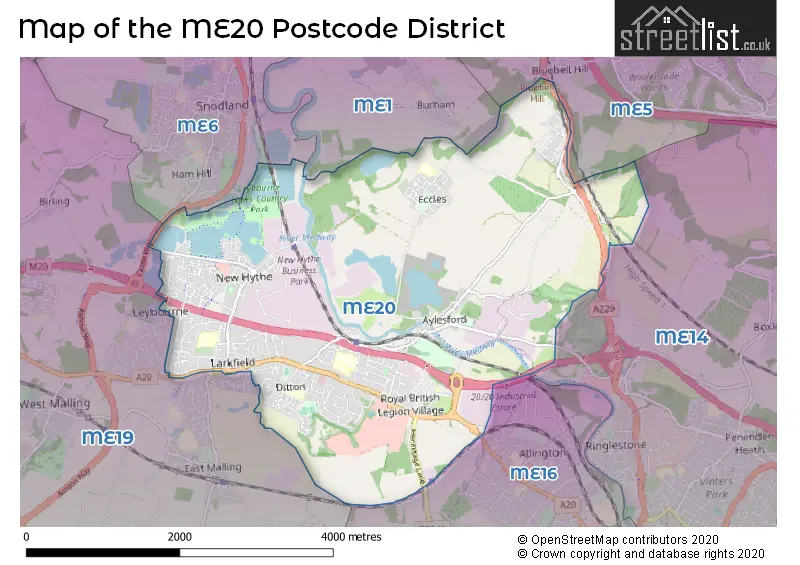 Map of the ME20 and surrounding districts