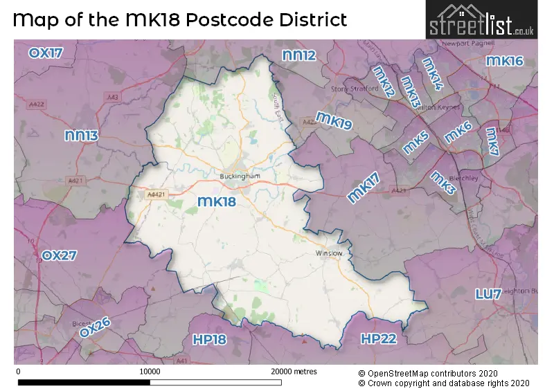 Map of the MK18 and surrounding districts