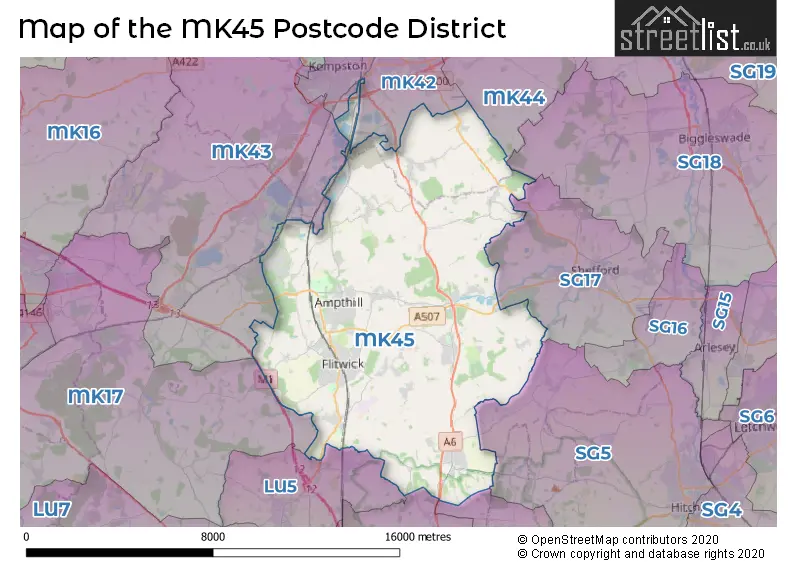 Map of the MK45 and surrounding districts
