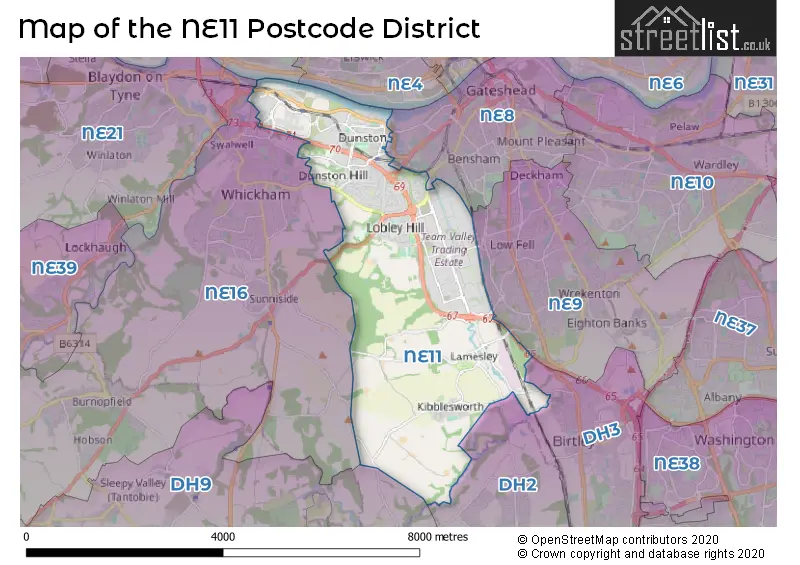 Map of the NE11 and surrounding districts