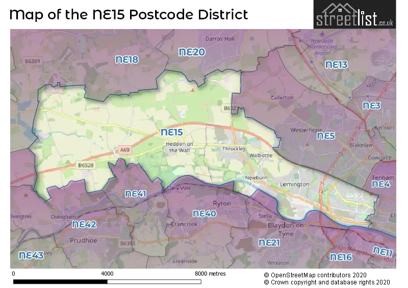 Map of the NE15 and surrounding districts