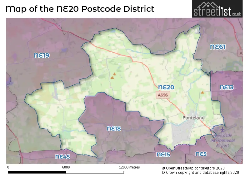 Map of the NE20 and surrounding districts