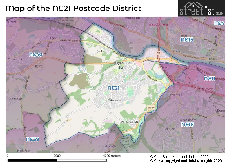 Map of the NE21 and surrounding districts