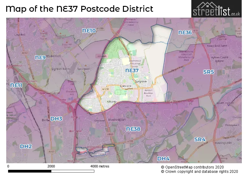 Map of the NE37 and surrounding districts