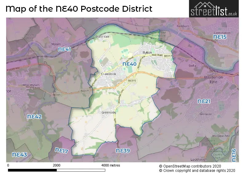 Map of the NE40 and surrounding districts